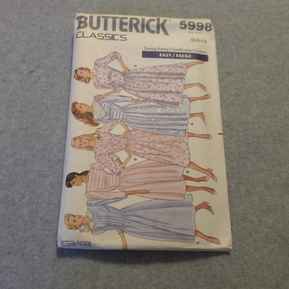 Vintage 80s BUTTERICK Classics 5998 Easy Modest DRESS Pattern 6-8-10 Uncut